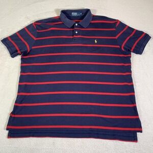 Polo Ralph Lauren Polo Shirt Mens XL Blue Red Stripe Pony Logo Cotton FLAW‎